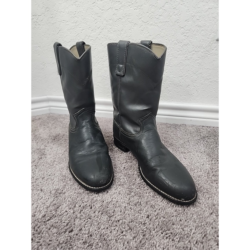 Wrangler Cowboy Boots Mens 9D Gray USA Made Leather Western Round Toe M91172